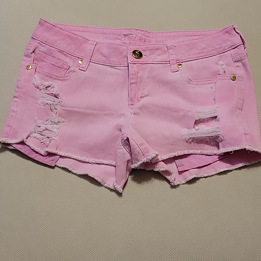 Decree Pink Ripped Jean Shorts w/ Gold buttons